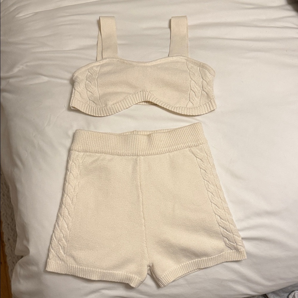 Princess Polly Cream Knit Crop Top & Shorts Set